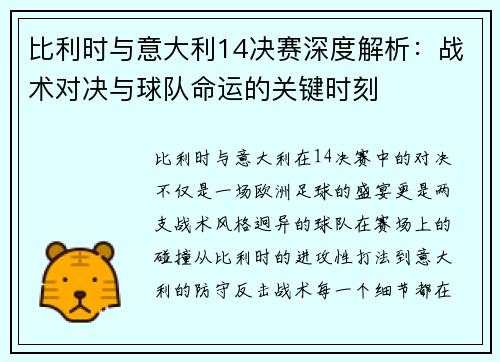 比利时与意大利14决赛深度解析：战术对决与球队命运的关键时刻