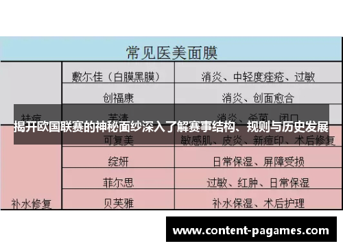 揭开欧国联赛的神秘面纱深入了解赛事结构、规则与历史发展